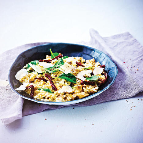 Tupperware Risotto med sopp, soltørkede tomater og babyspinat 