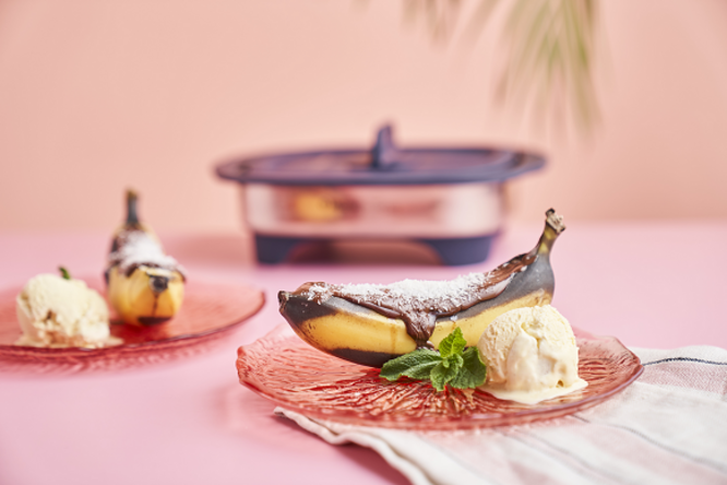Tupperware Grillede Bananer Med Smeltet Sjokolade 