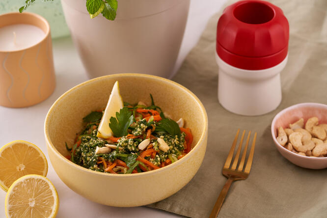 Tupperware Grønnsaksspagetti med cashewpesto 